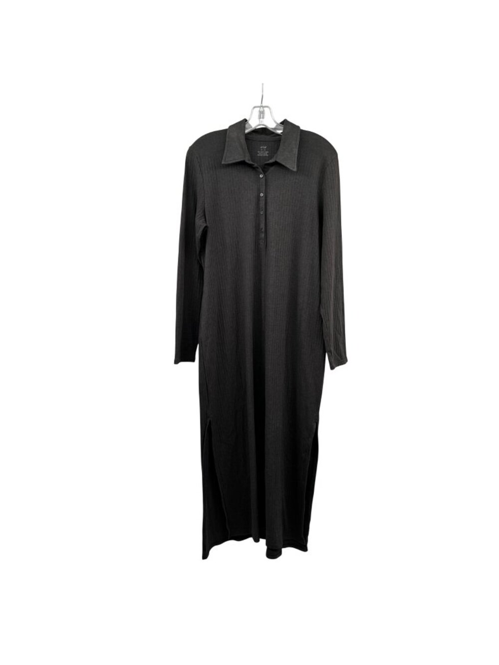 Aerie Womens Ribbed Maxi Dress Collared Long Sleeve Gray Size XL Side Slits
